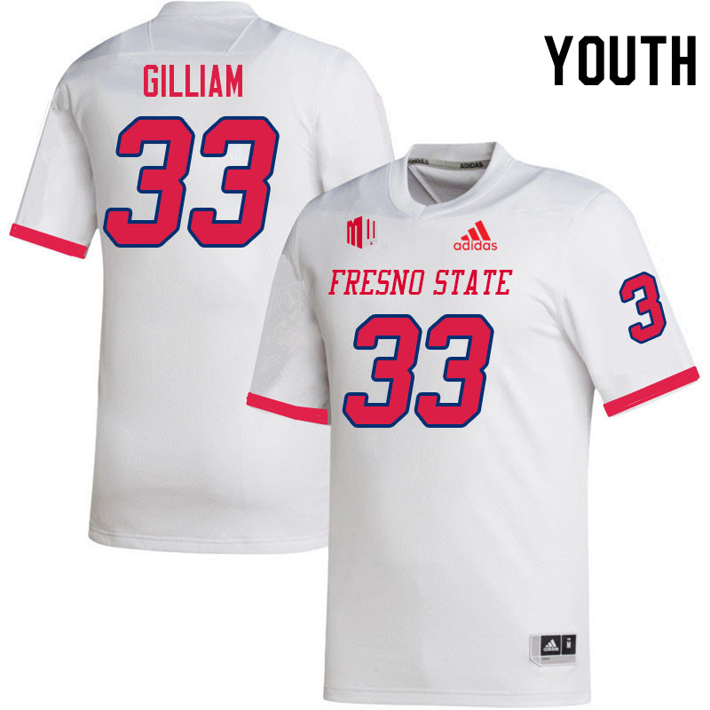 Youth #33 Elijah Gilliam Fresno State Bulldogs College Football Jerseys Stitched Sale-White